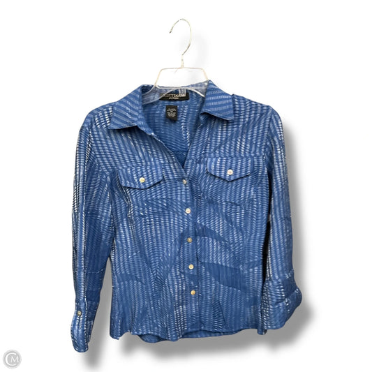Blouse Long Sleeve By Scott Taylor In Blue & Silver, Size: Mp