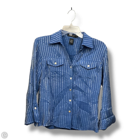 Blouse Long Sleeve By Scott Taylor In Blue & Silver, Size: Mp