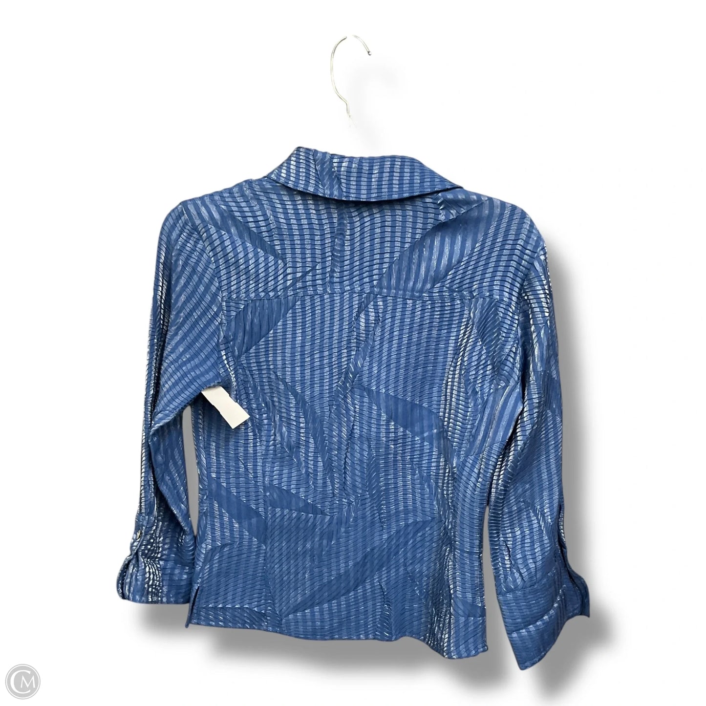 Blouse Long Sleeve By Scott Taylor In Blue & Silver, Size: Mp
