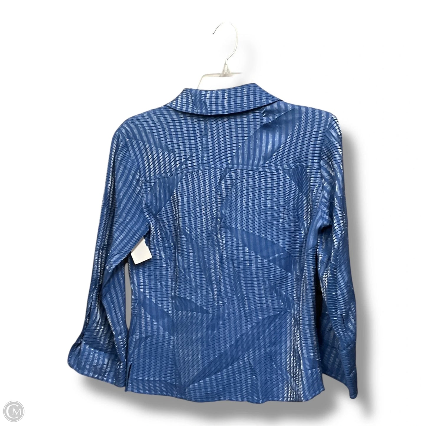 Blouse Long Sleeve By Scott Taylor In Blue & Silver, Size: Mp