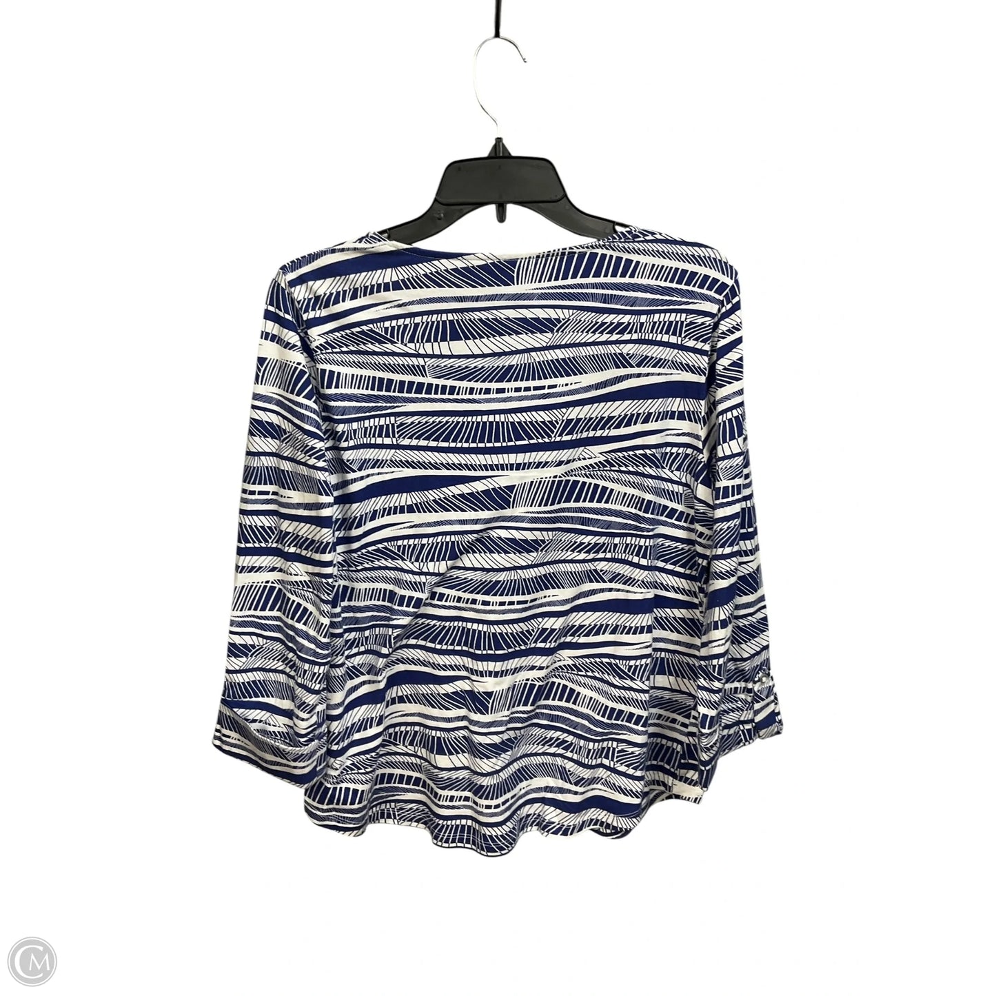 Top 3/4 Sleeve By Chicos In Blue & White, Size: M