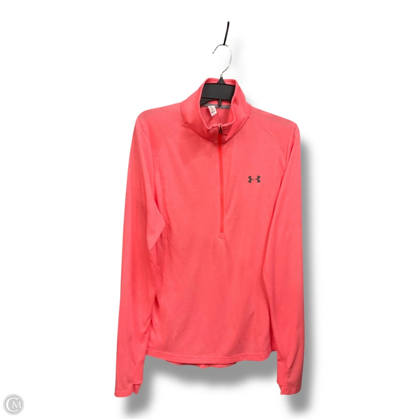 Athletic Top Long Sleeve Collar By Under Armour In Coral, Size: L