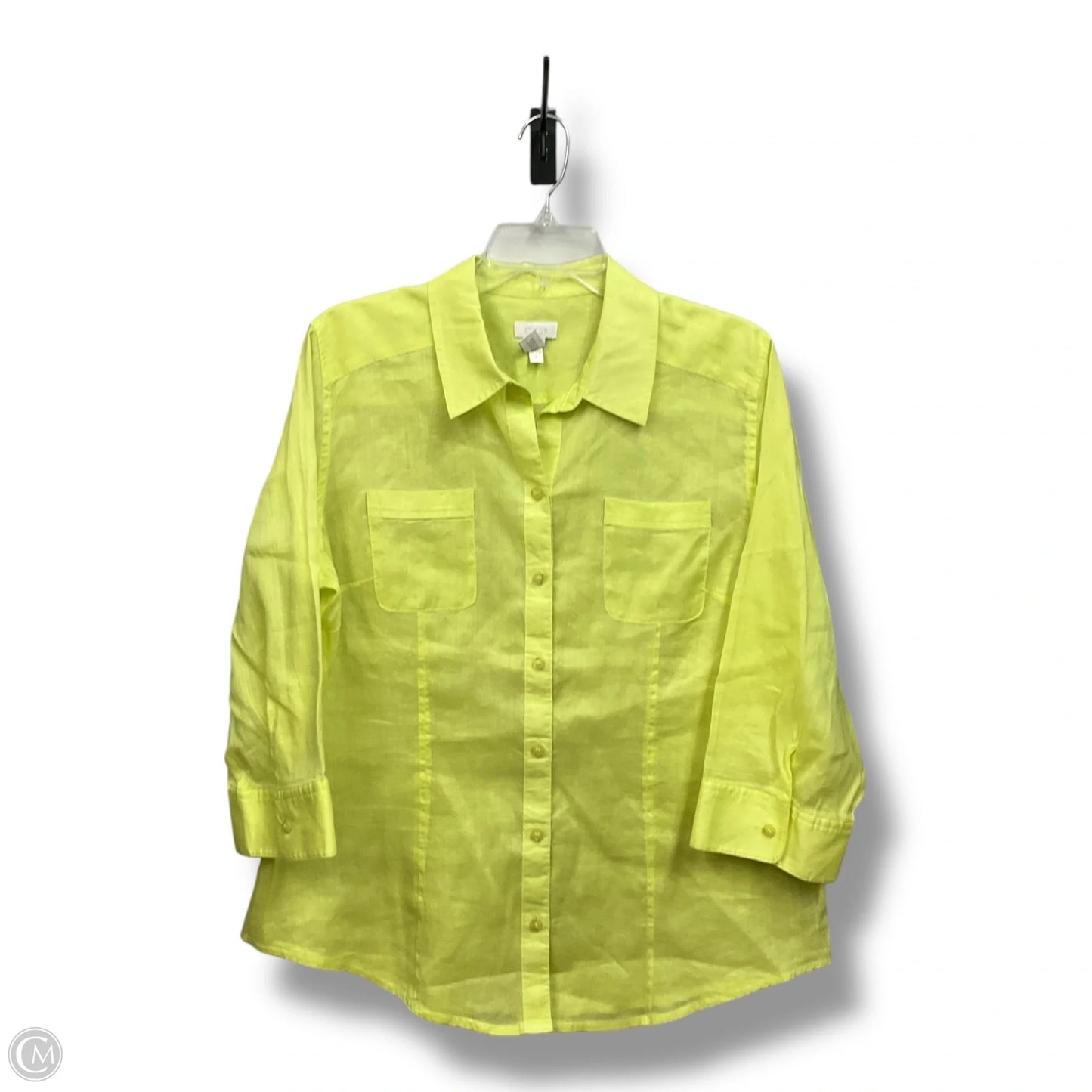Blouse 3/4 Sleeve By Chicos In Chartreuse, Size: L