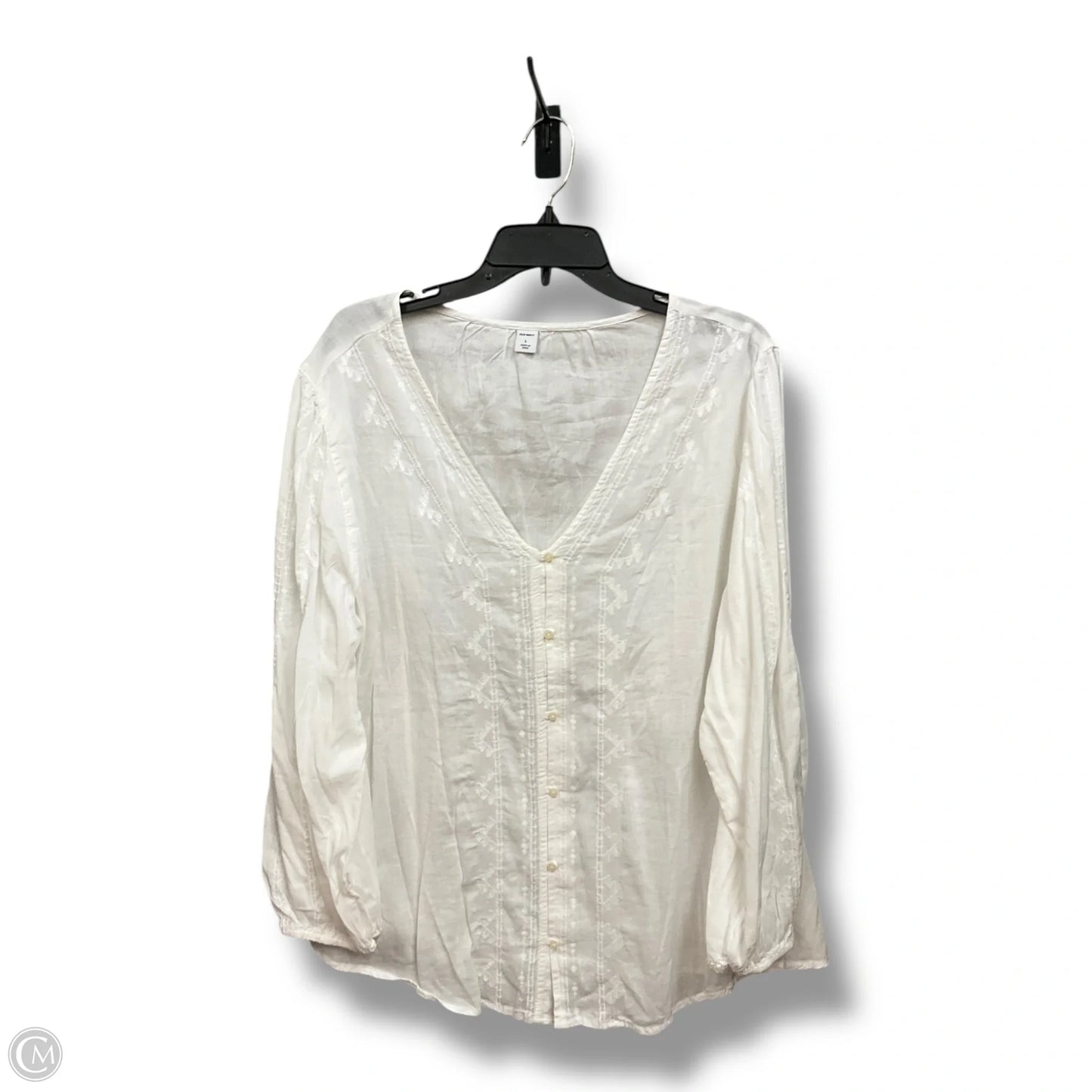 Blouse Long Sleeve By Old Navy In White, Size: L