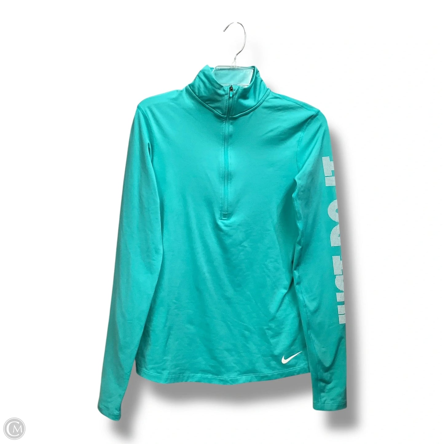 Athletic Top Long Sleeve Collar By Nike Apparel In Aqua, Size: M