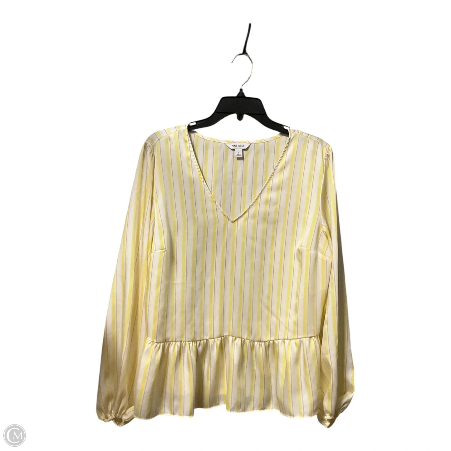 Top Long Sleeve By Nine West In Striped Pattern, Size: L