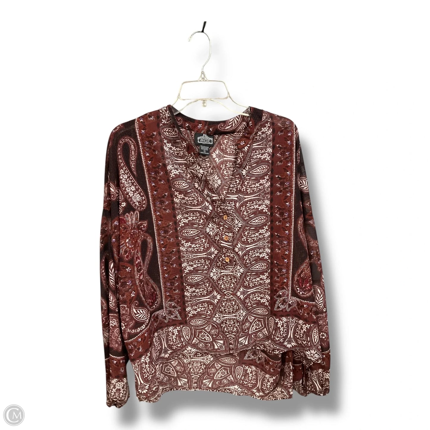 Blouse 3/4 Sleeve By Angie In Paisley Print, Size: L