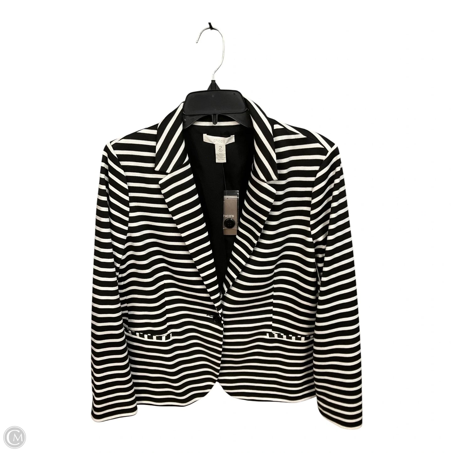 Blazer By Chicos In Striped Pattern, Size: L