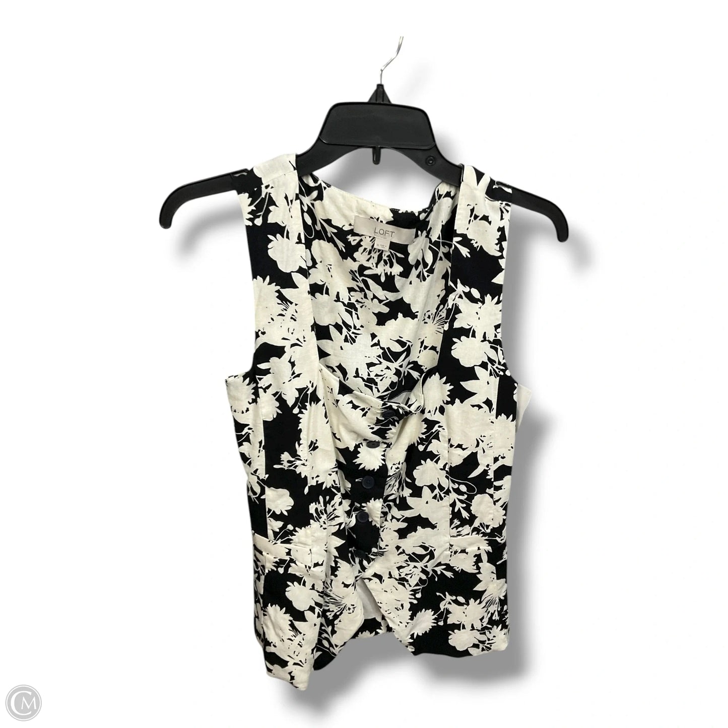 Top Short Sleeve By Loft In Black & Cream, Size: M