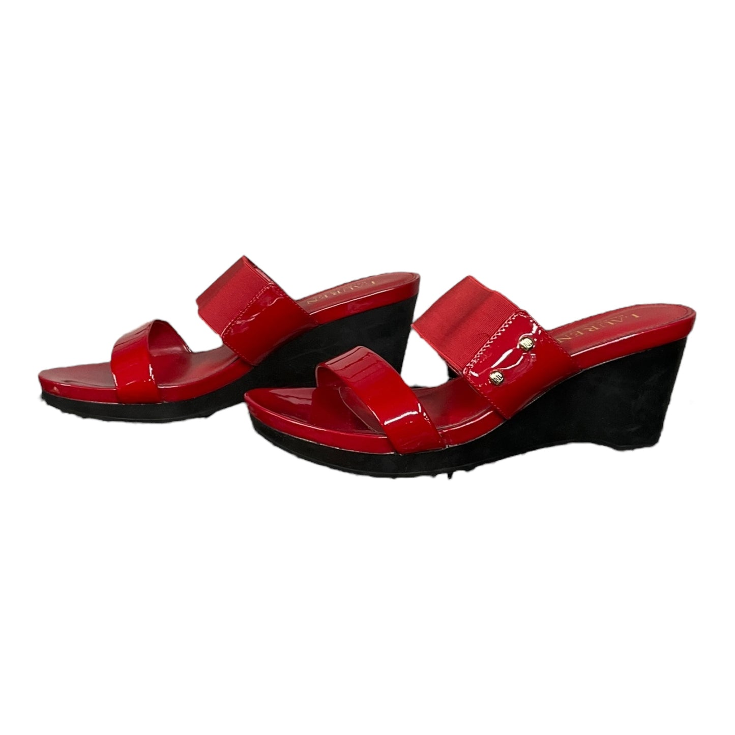 Red Sandals Heels Wedge Lauren By Ralph Lauren, Size 7.5