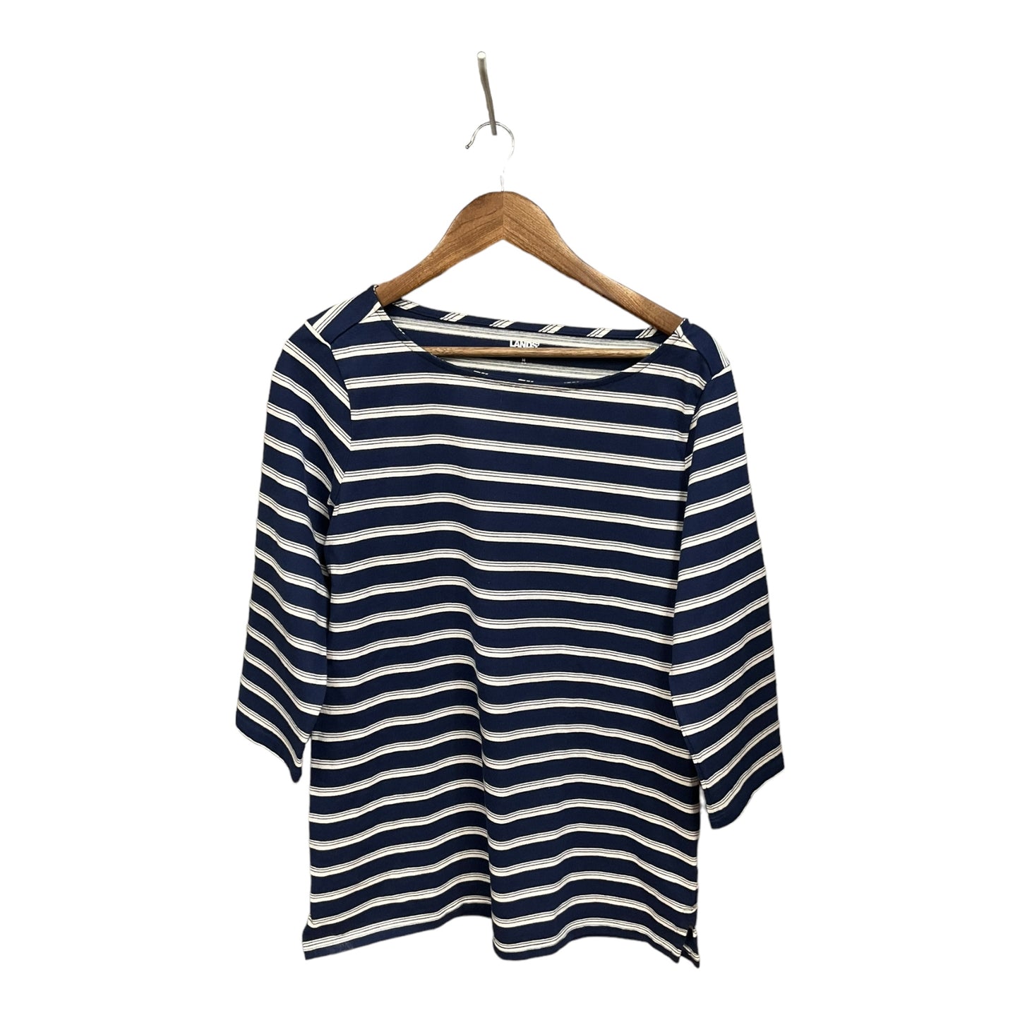 Striped Pattern Top 3/4 Sleeve Basic Lands End, Size M