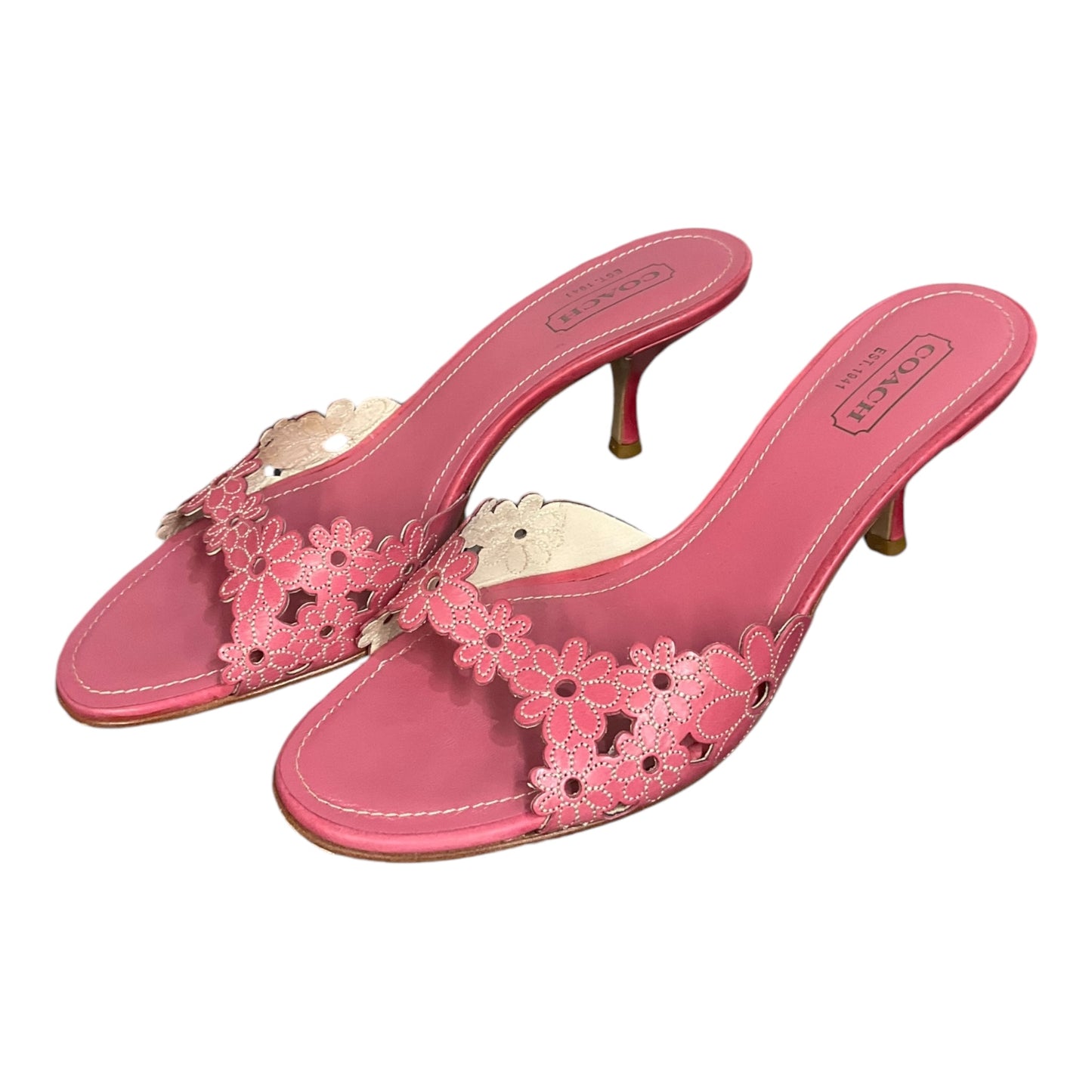 Sandals Heels Kitten By Coach In Pink, Size: 9