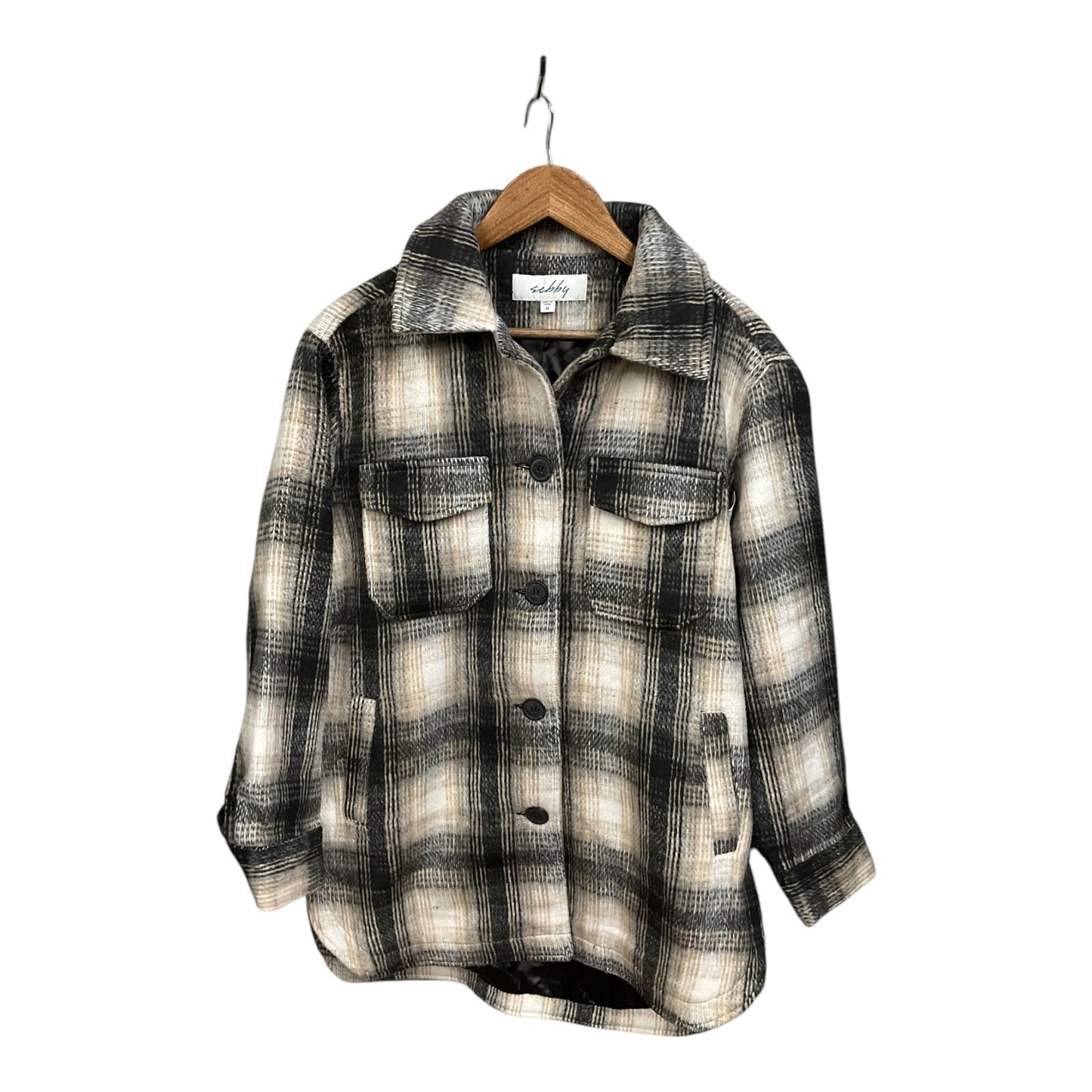 Jacket Shirt By Sebby In Plaid Pattern, Size: M