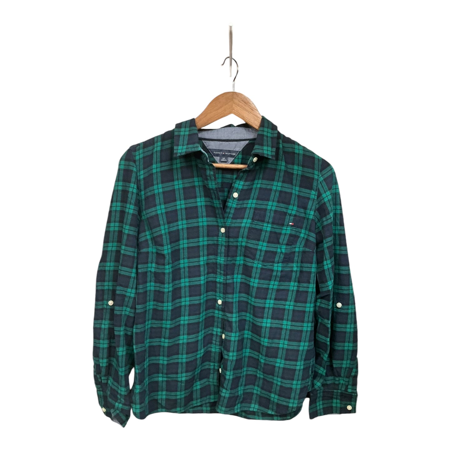 Top Long Sleeve By Tommy Hilfiger In Plaid Pattern, Size: S