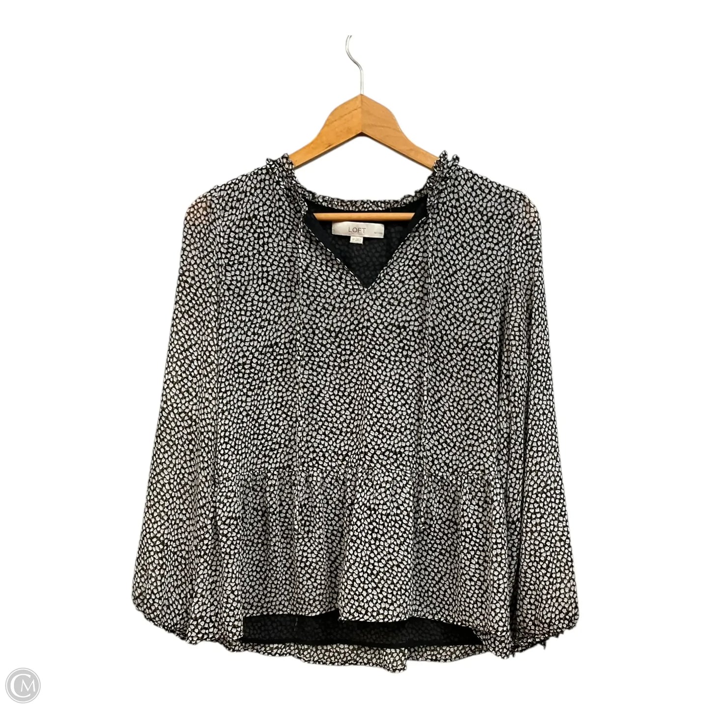 Blouse Long Sleeve By Loft In Black & White, Size: Sp