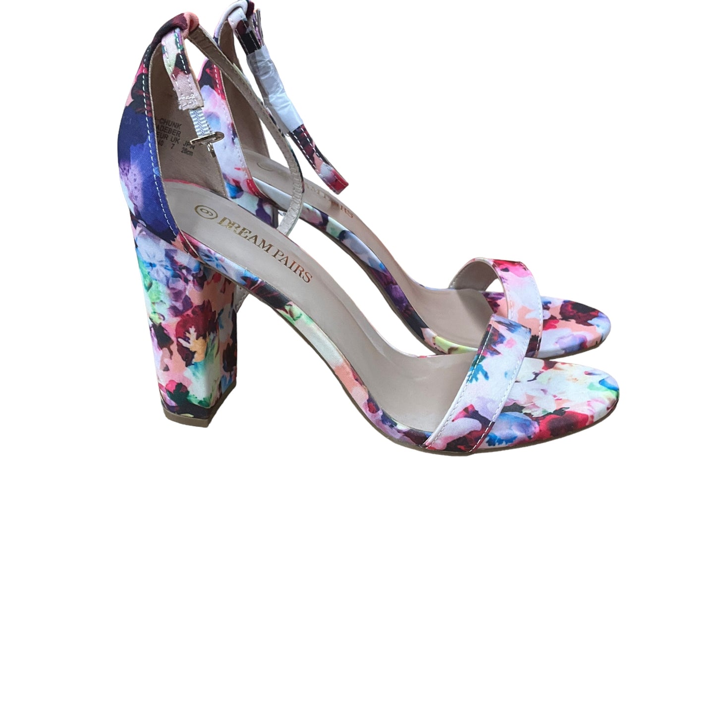 Floral Print Sandals Heels Block Cmc, Size 9