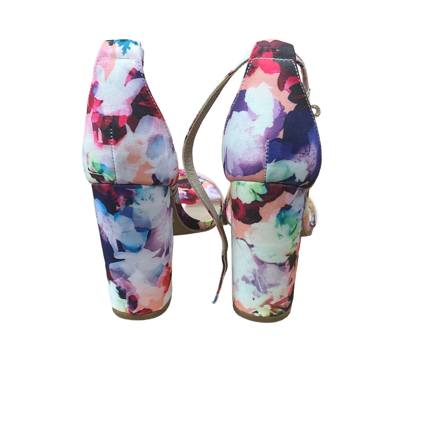 Floral Print Sandals Heels Block Cmc, Size 9