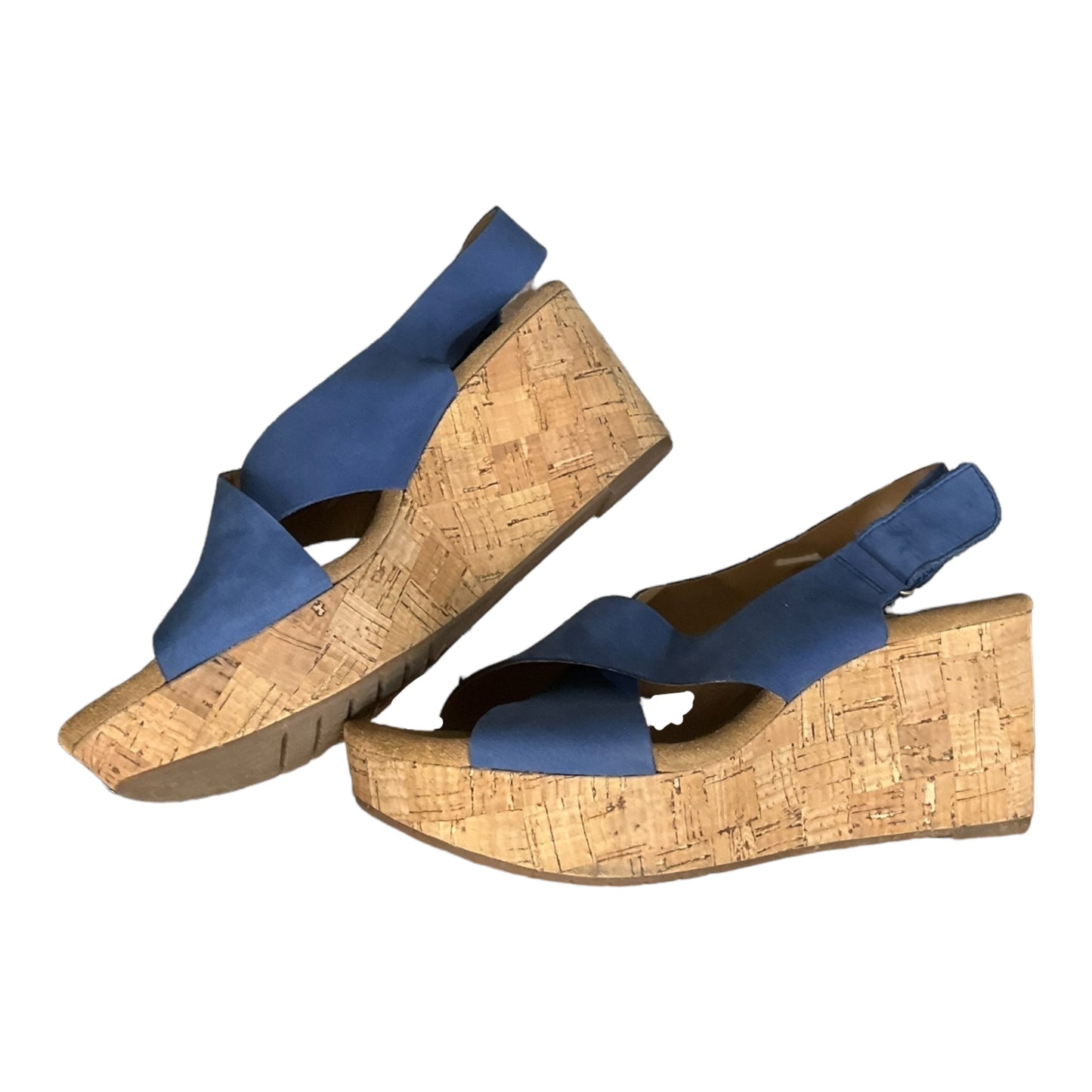 Blue Sandals Heels Wedge Clarks, Size 9.5