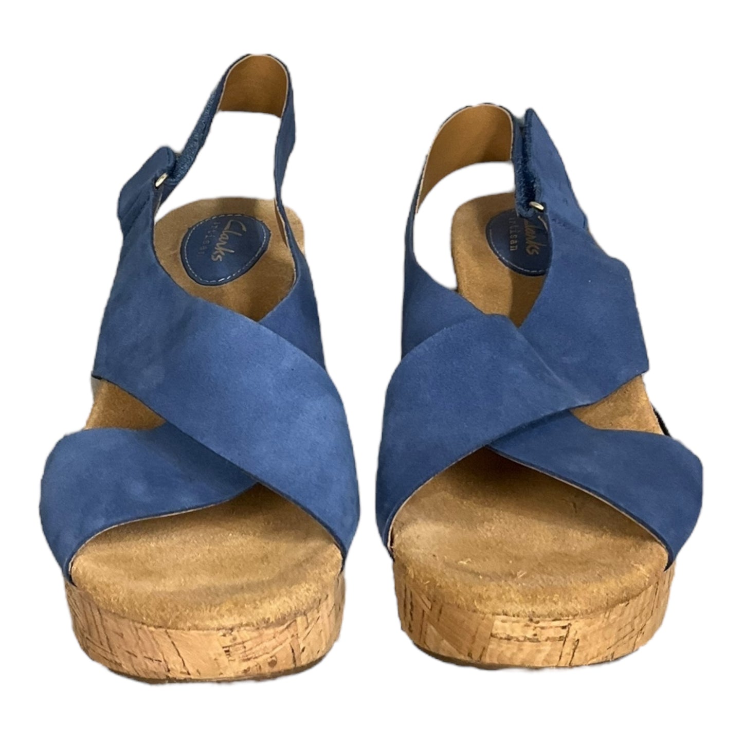 Blue Sandals Heels Wedge Clarks, Size 9.5