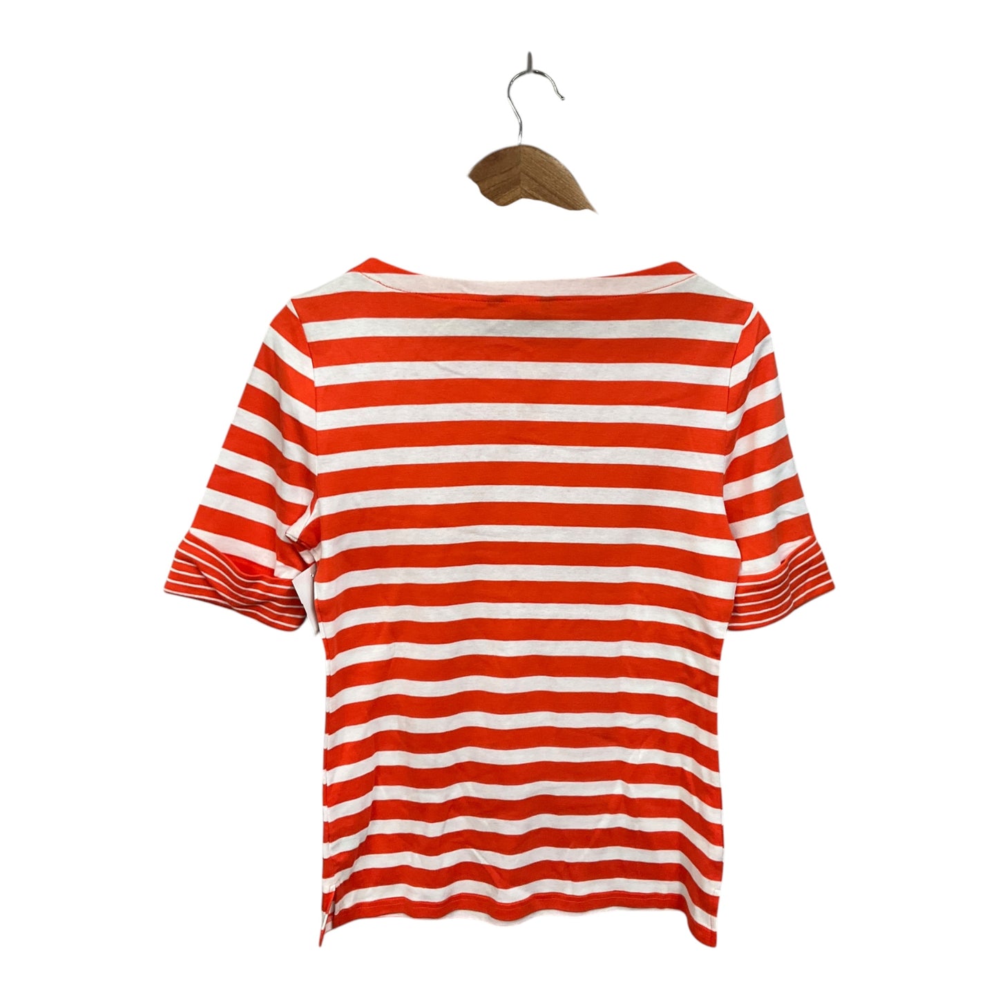 Top Short Sleeve By Lauren By Ralph Lauren In Orange & White, Size: L