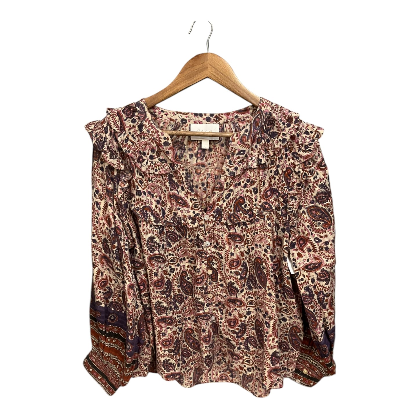 Blouse Long Sleeve By Clothes Mentor In Paisley Print, Size: L