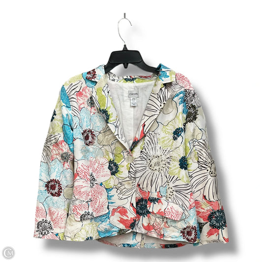 Blazer By Chicos In Floral Print, Size: L