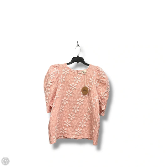 Top Short Sleeve By Bibi In Pink & White, Size: Xl