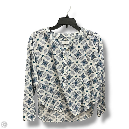 Blouse Long Sleeve By Loft In Blue & White, Size: S