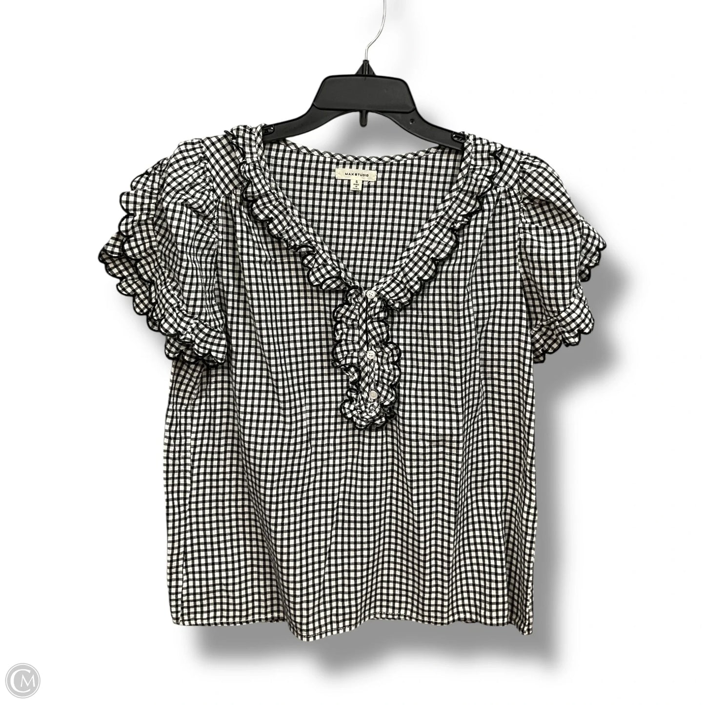 Blouse Short Sleeve By Max Studio In Checkered Pattern, Size: S