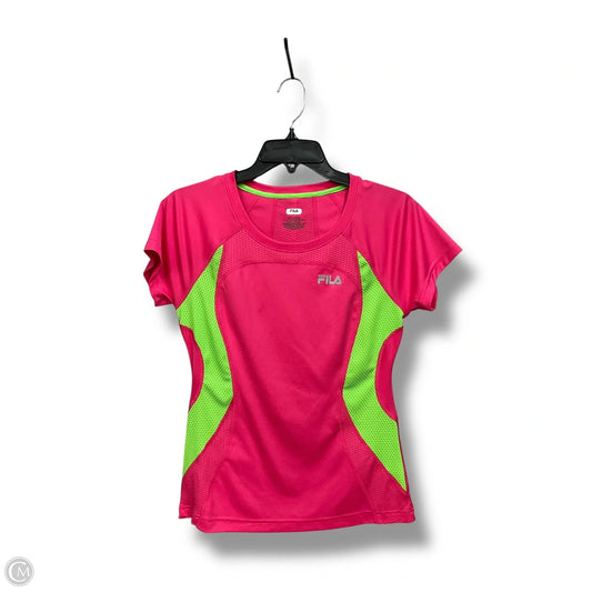 Athletic Top Short Sleeve By Fila In Green & Pink, Size: S