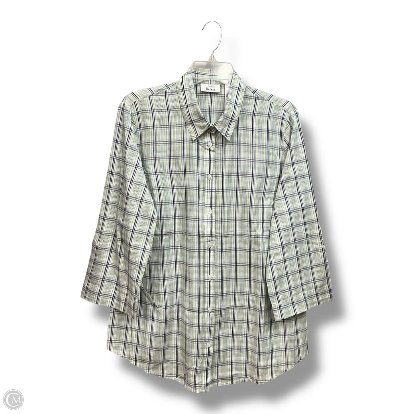 Blouse 3/4 Sleeve By Liz And Co In Plaid Pattern, Size: Xl