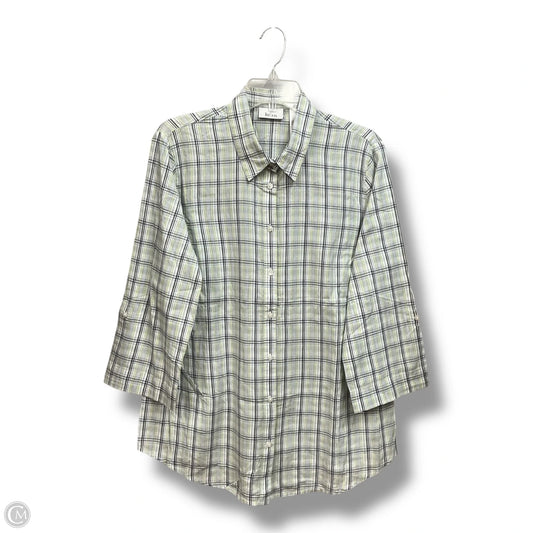 Blouse 3/4 Sleeve By Liz And Co In Plaid Pattern, Size: Xl