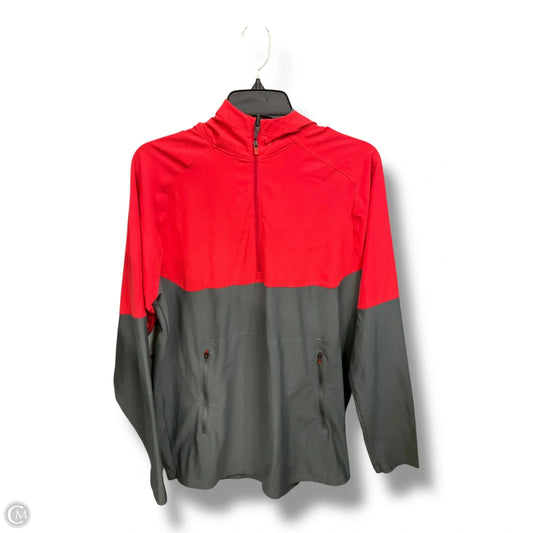 Athletic Top Long Sleeve Hoodie By Under Armour In Grey & Red, Size: L