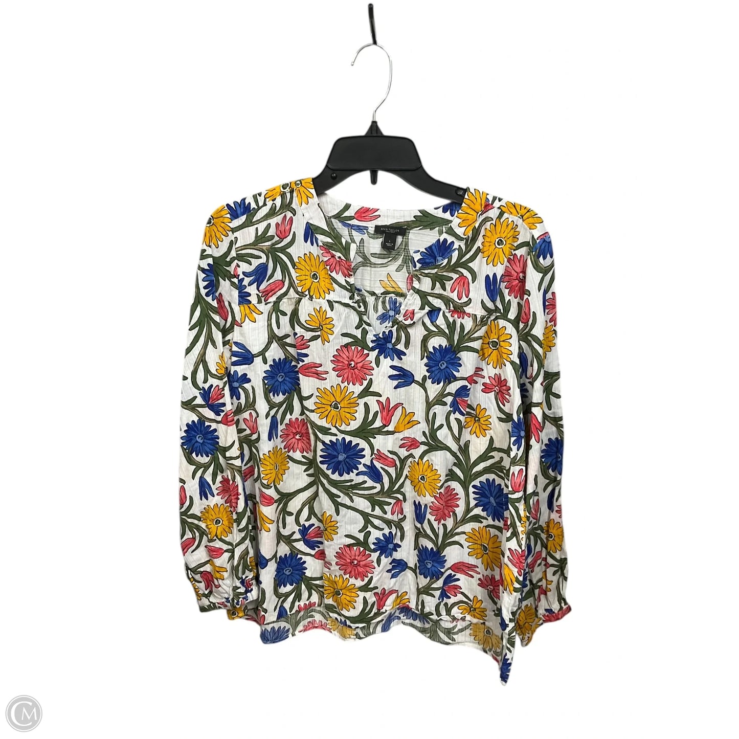 Blouse Long Sleeve By Ann Taylor In Floral Print, Size: L