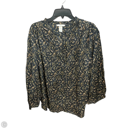 Blouse Long Sleeve By Evereve In Brown & Green, Size: S