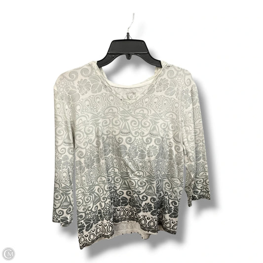 Top 3/4 Sleeve By Chicos In Grey & White, Size: Xl