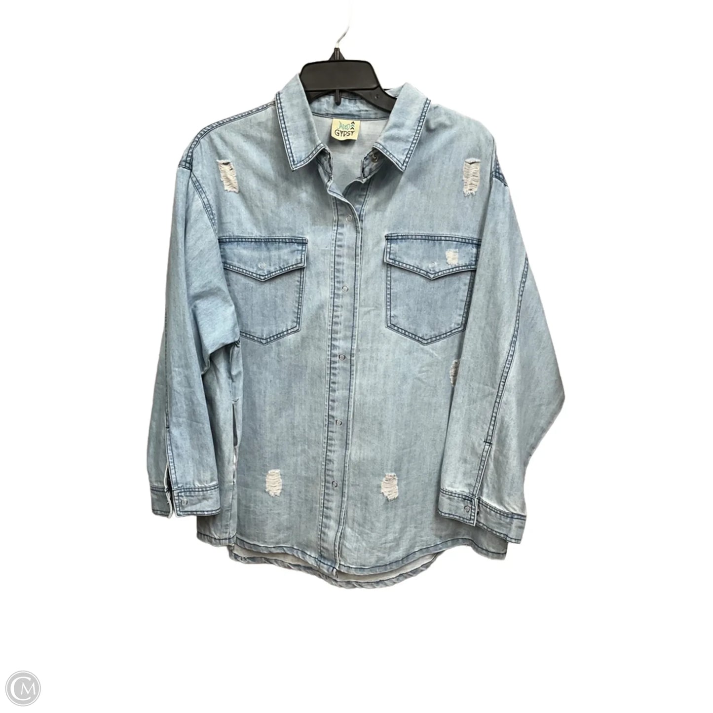 Jacket Shirt By Clothes Mentor In Blue, Size: Xl