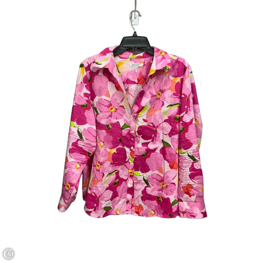 Blouse Long Sleeve By Foxcroft In Floral Print, Size: Xxl