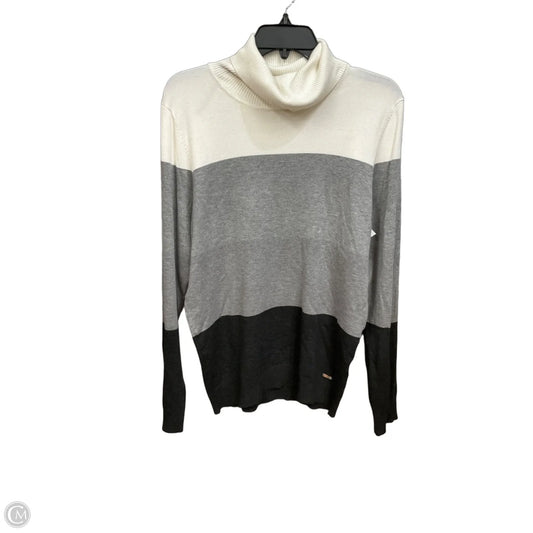 Top Long Sleeve By Calvin Klein In Cream & Grey, Size: L