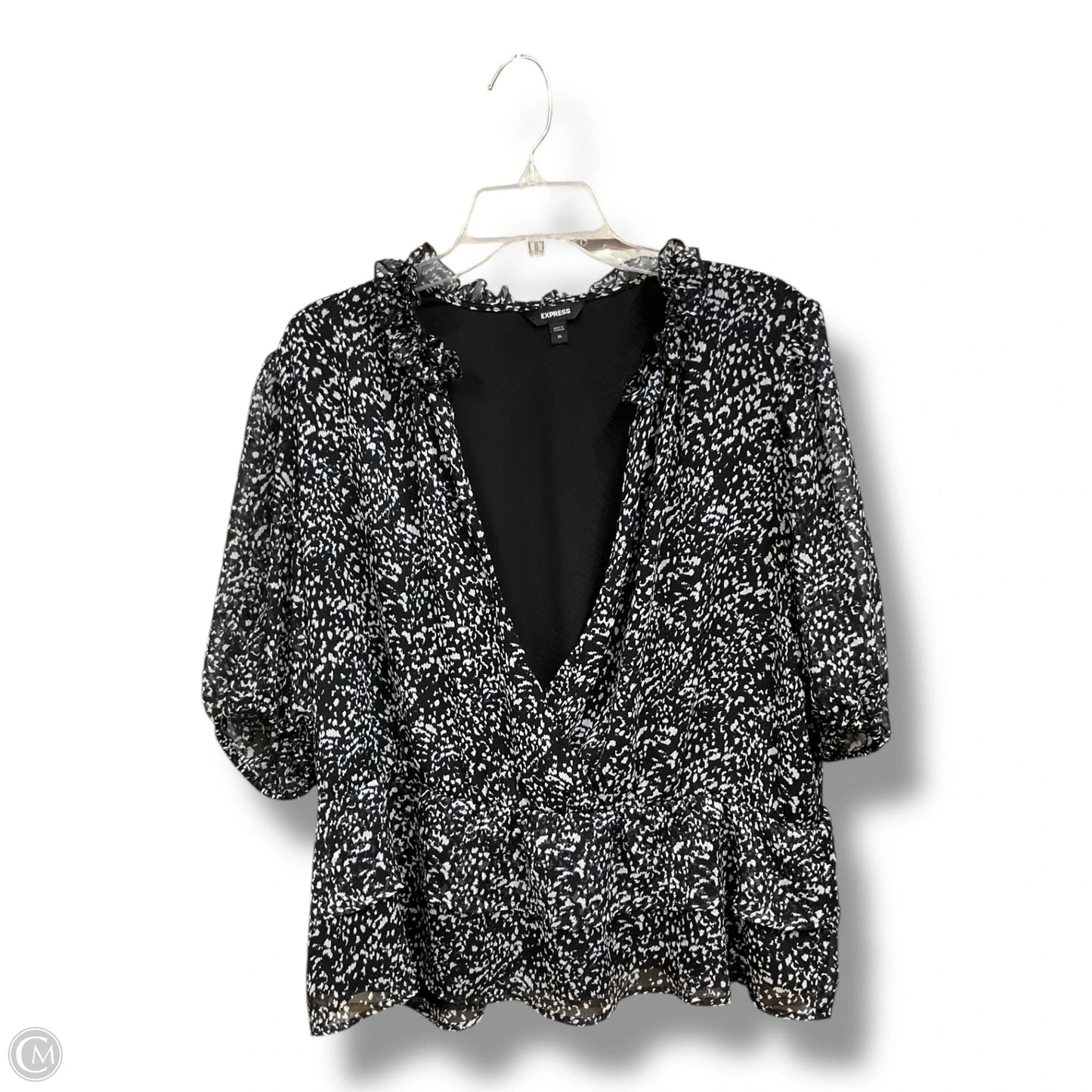 Blouse Short Sleeve By Express In Blue & White, Size: Xl