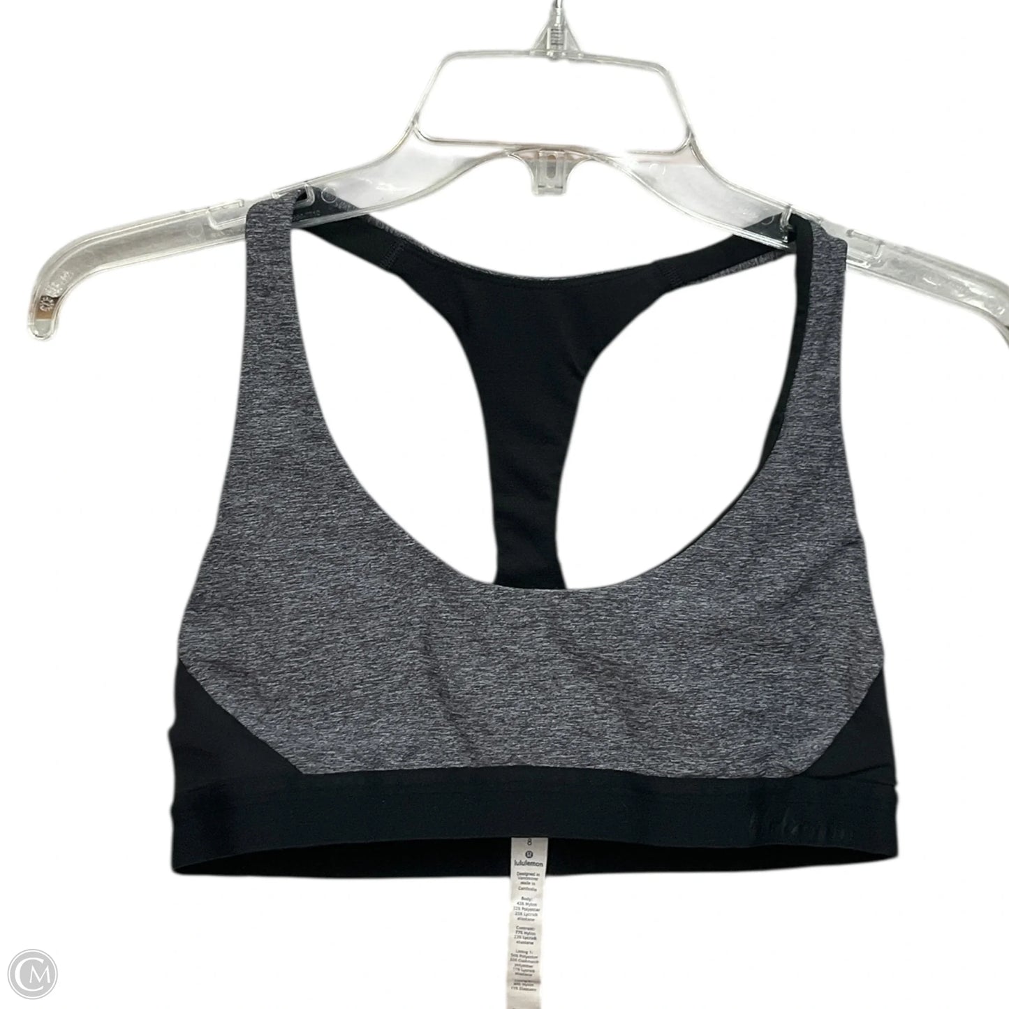 Athletic Bra By Lululemon In Black & Grey, Size: M