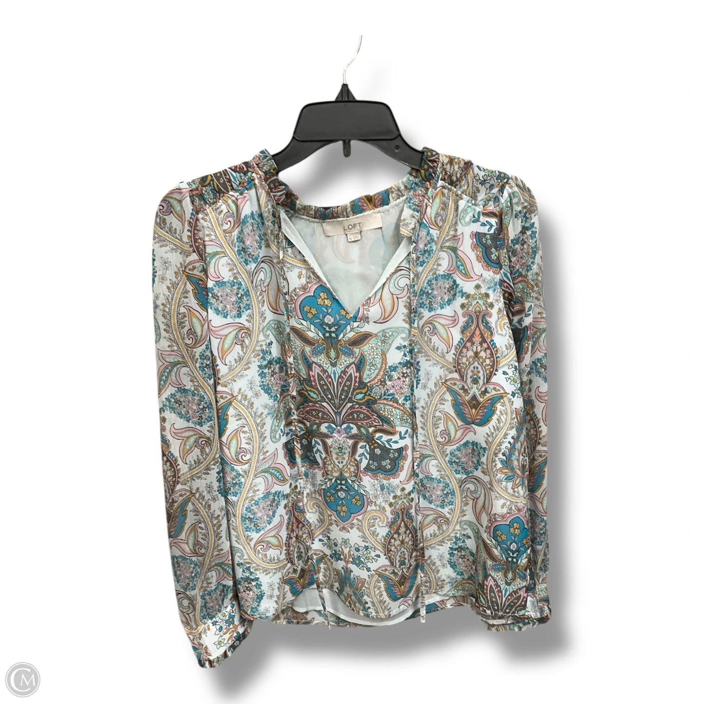 Blouse Long Sleeve By Loft In Multi-colored, Size: Xs