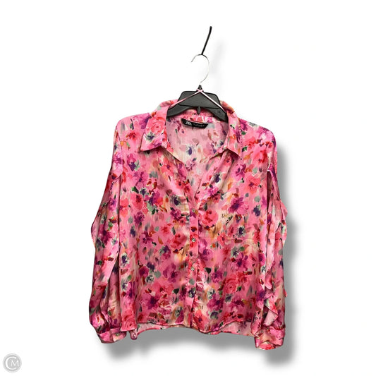Blouse Long Sleeve By Zara In Floral Print, Size: L