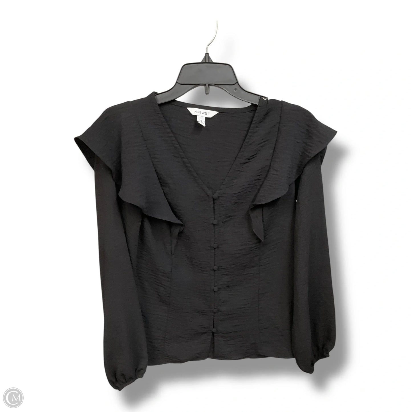 Blouse Long Sleeve By Nine West Apparel In Black, Size: Xs