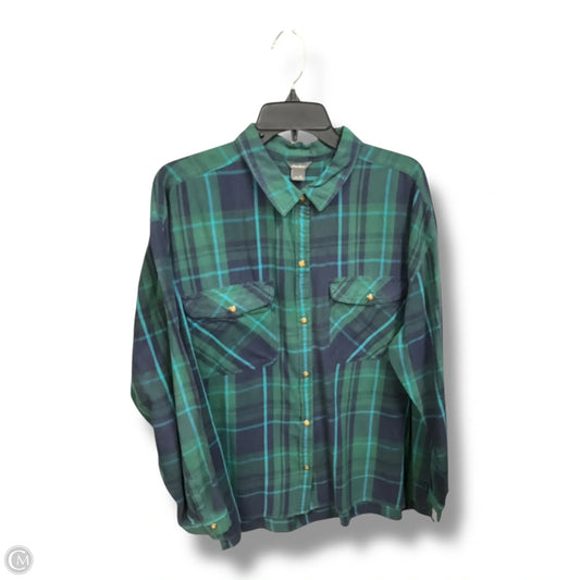 Blouse Long Sleeve By Eddie Bauer In Plaid Pattern, Size: Xl