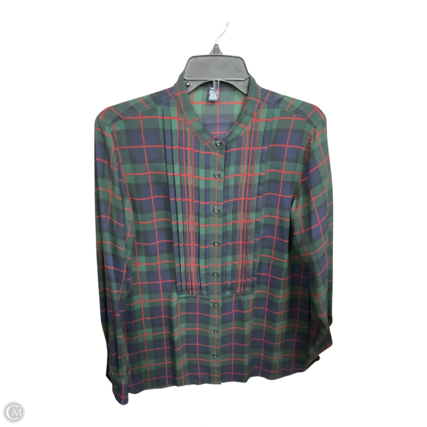 Blouse Long Sleeve By Chaps In Plaid Pattern, Size: M