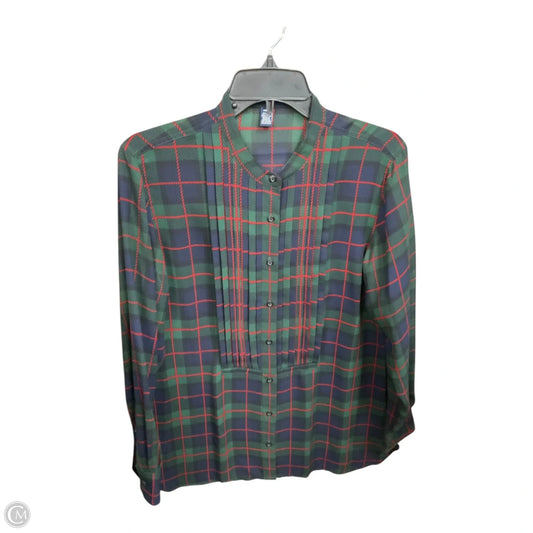 Blouse Long Sleeve By Chaps In Plaid Pattern, Size: M