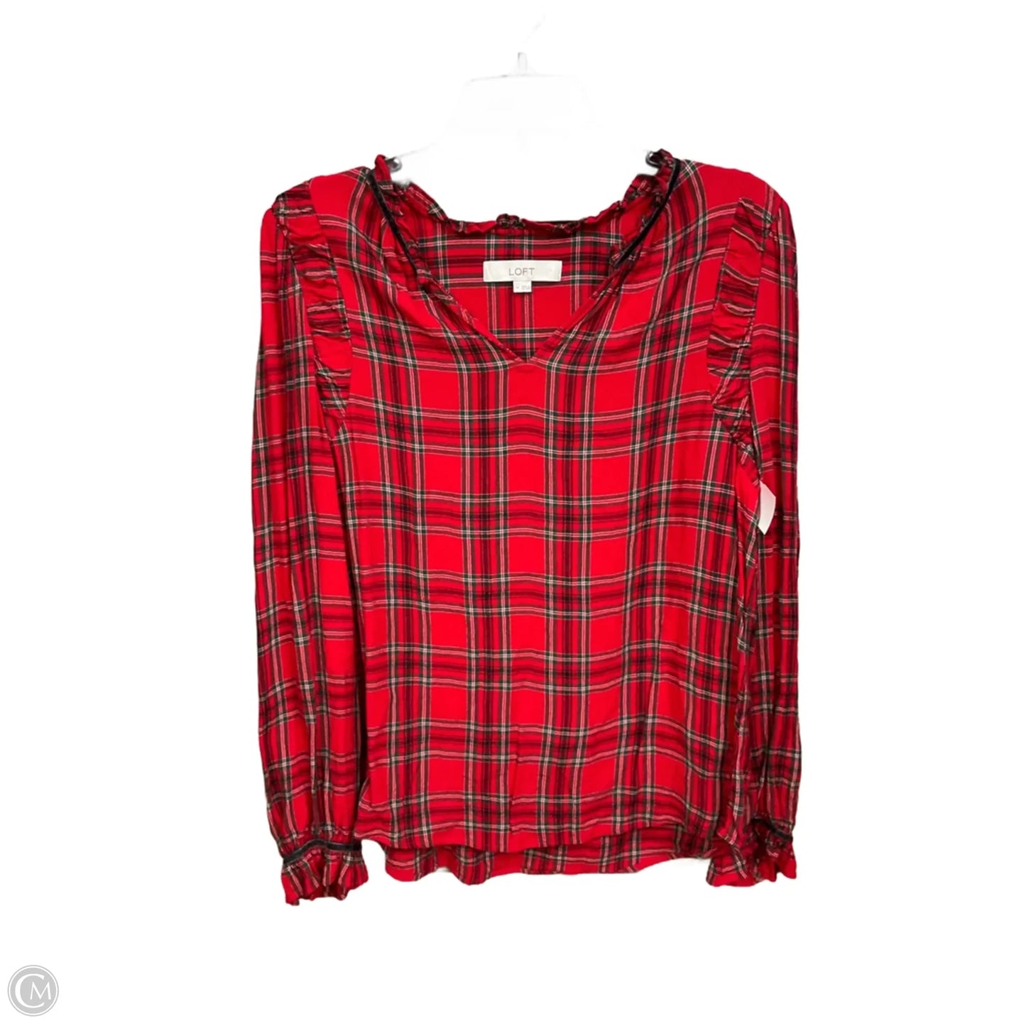 Top Long Sleeve By Loft In Plaid Pattern, Size: M