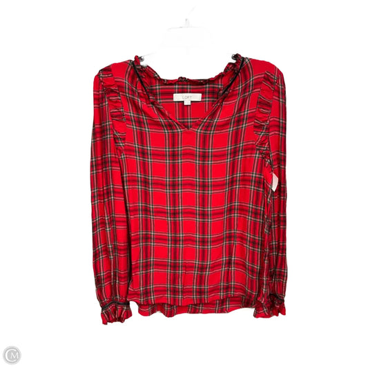 Top Long Sleeve By Loft In Plaid Pattern, Size: M