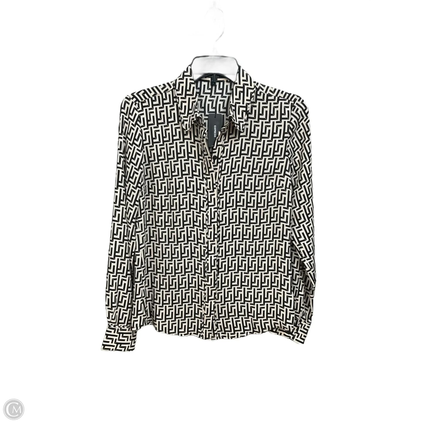 Blouse Long Sleeve By Express In Black & Cream, Size: Xs